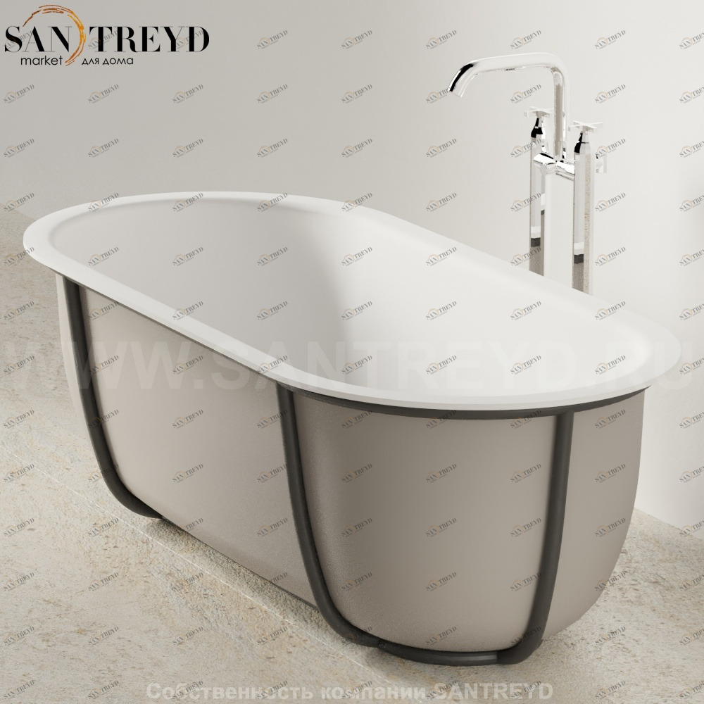 Ванна свободностоящая CUNA на черном металлическом каркасе серая Agape AVAS1079SLE