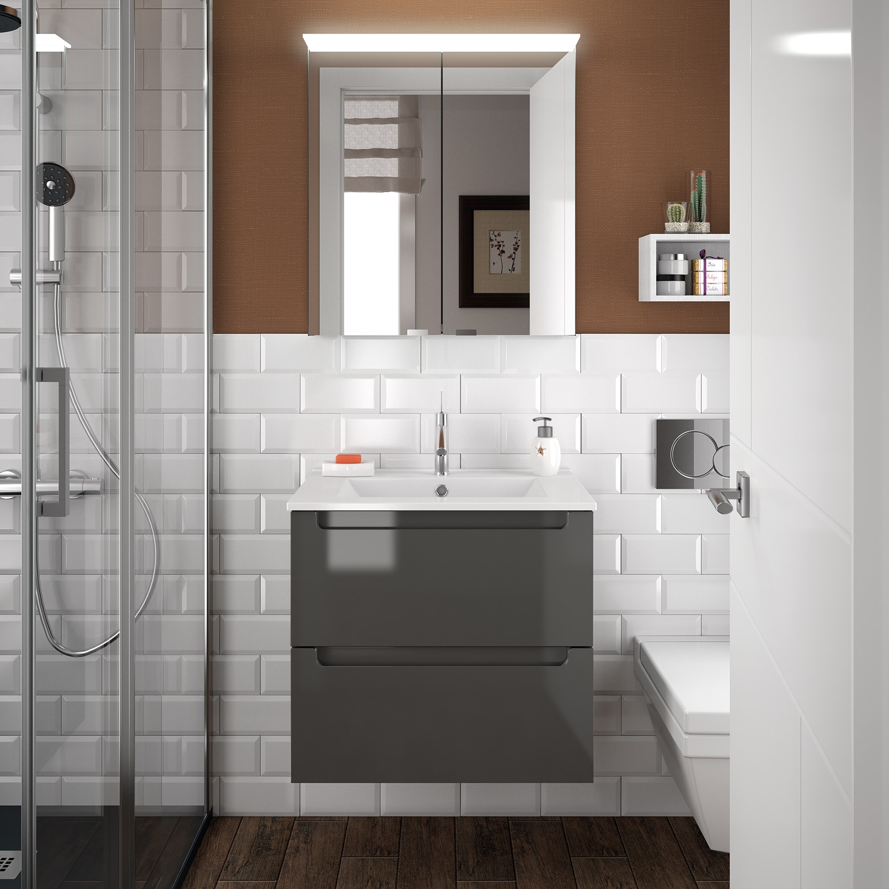 26676 SALGAR Мебель под умывальник MONTERREY 600 2 металлических ящика GLOSS GREY 598 x 540 x 450 мм Глянцевый серый 