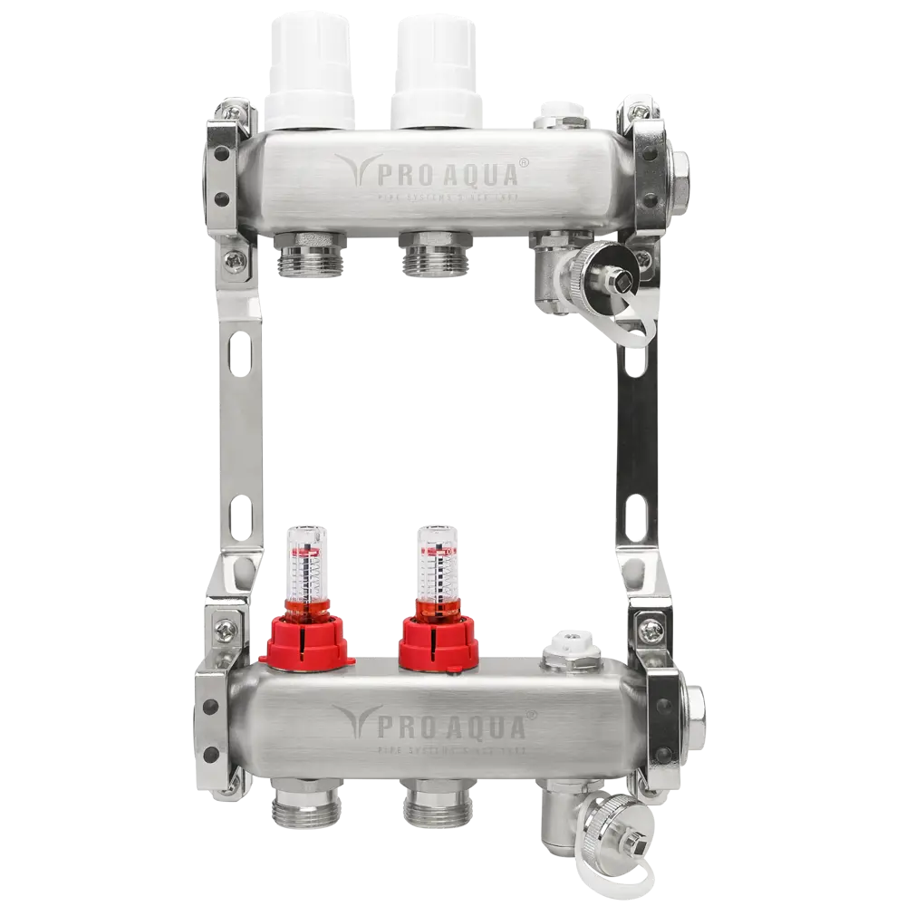 Коллекторная группа с расходомерами Pro Aqua 1"x3/4" 2 выхода нержавеющая сталь 84736639 STLM-2009177 