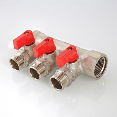 VTc.580.N.0603 Коллектор с отсекающими кранами Valtec 1", 3 х 1/2"  - Вид №1