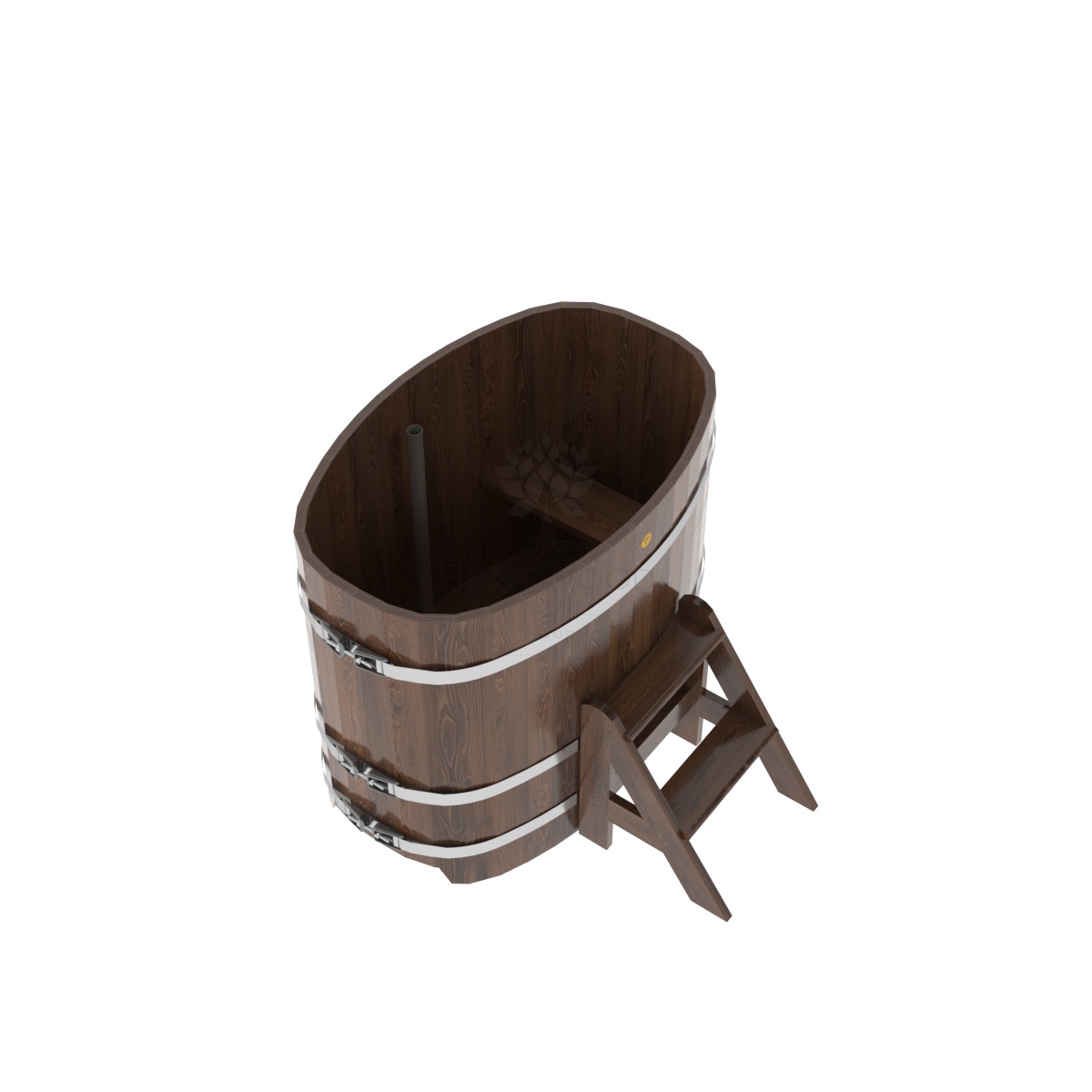 1143 Купель овальная из лиственницы 0,76х1,16х1,0 морёная премиум Alyarus  - Вид №1