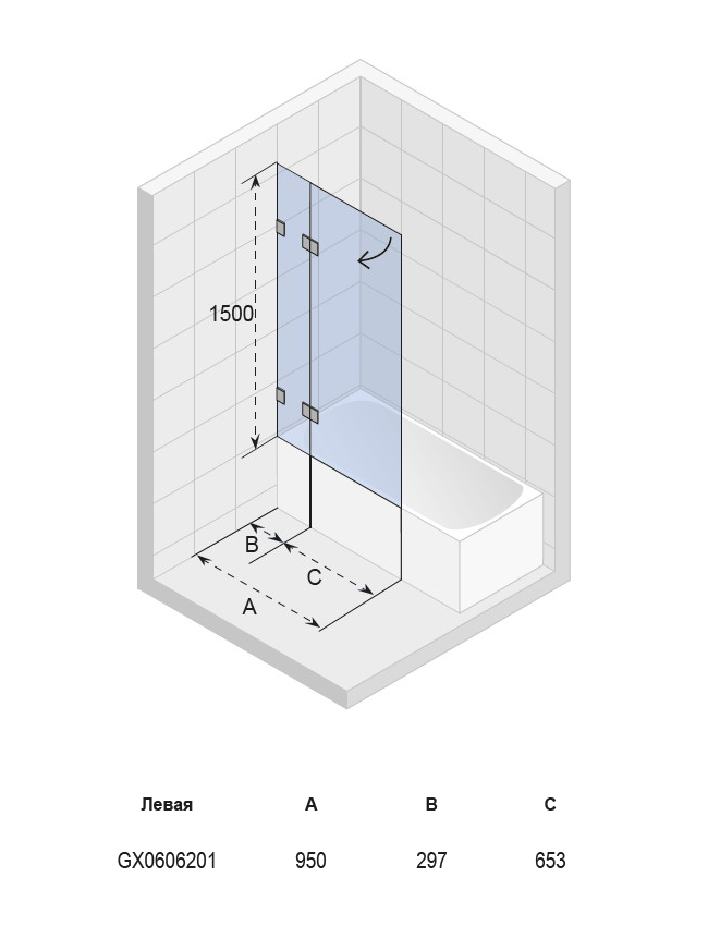 GX0606201 Душевое ограждения на борт вынны Santreyd Чехия  - Вид №1