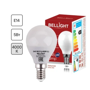 Лампа светодиодная Bellight E14 220-240 В 5 Вт шар малый матовая 430 лм нейтральный белый свет