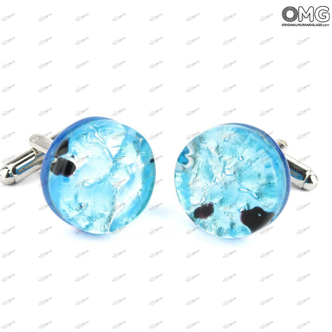 3704 ORIGINALMURANOGLASS Круглые голубые запонки - муранское стекло OMG 1 см 