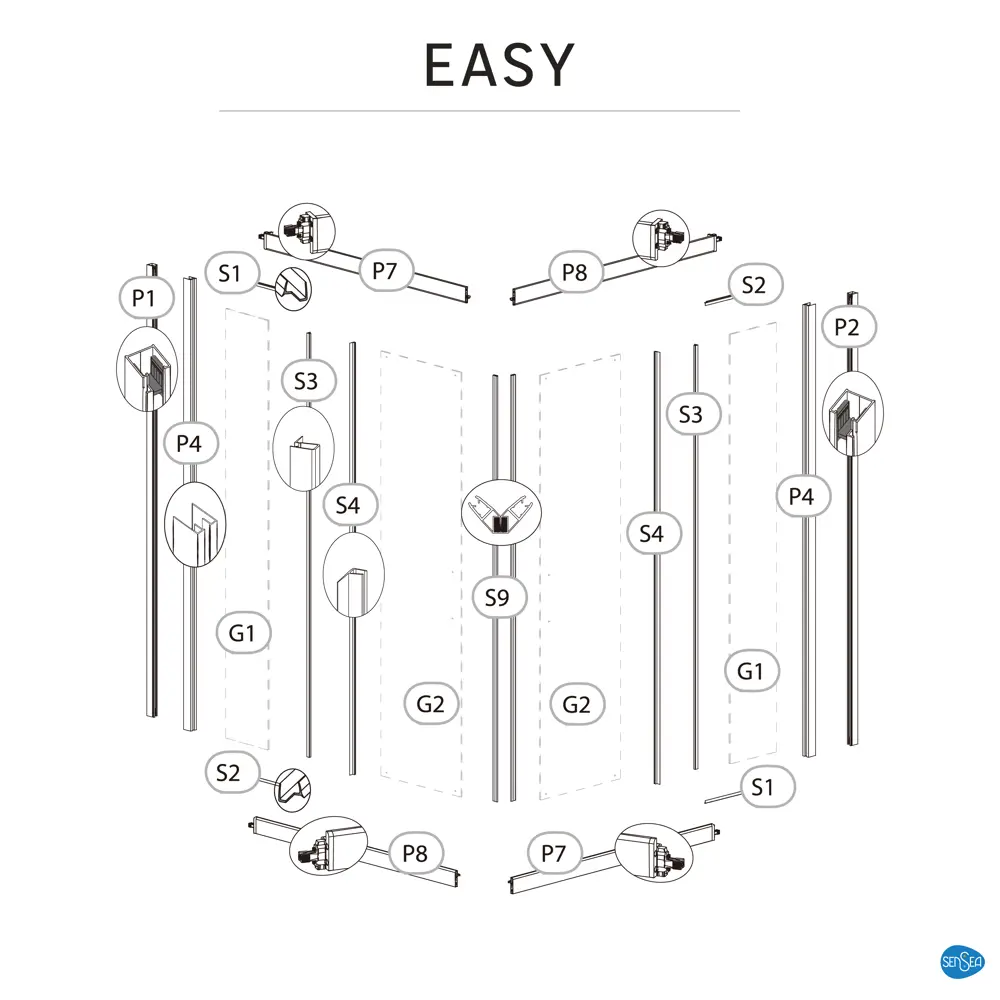 Комплект стекол для душевой ширмы Sensea Easy 90x90 см 84430285 STLM-2039341 - Вид №22