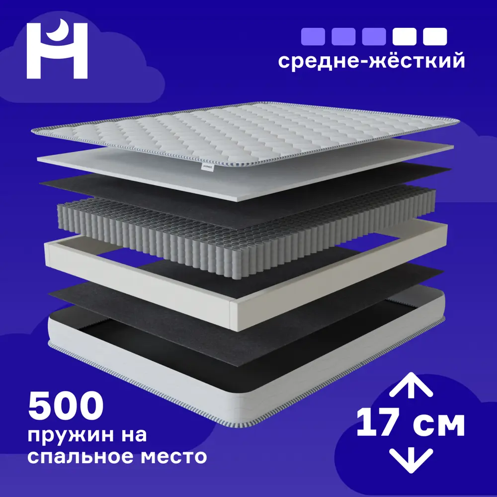90999056 Матрас Hypnoz Spring Basic 140x190 см, независимый пружинный блок, полутораспальный, ортопедический STLM-1062236