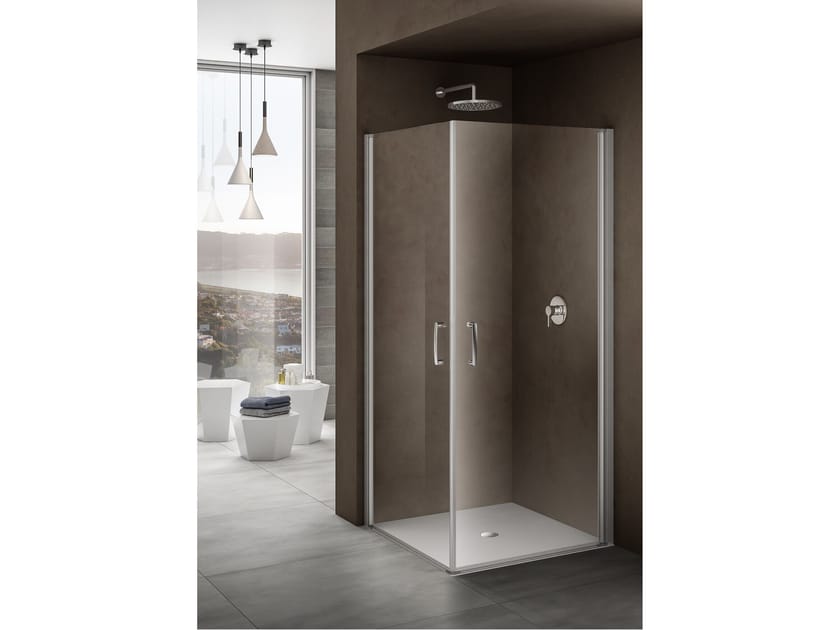 Стеклянная угловая душевая кабина с распашной дверью Provex Industrie ARCH-00036932