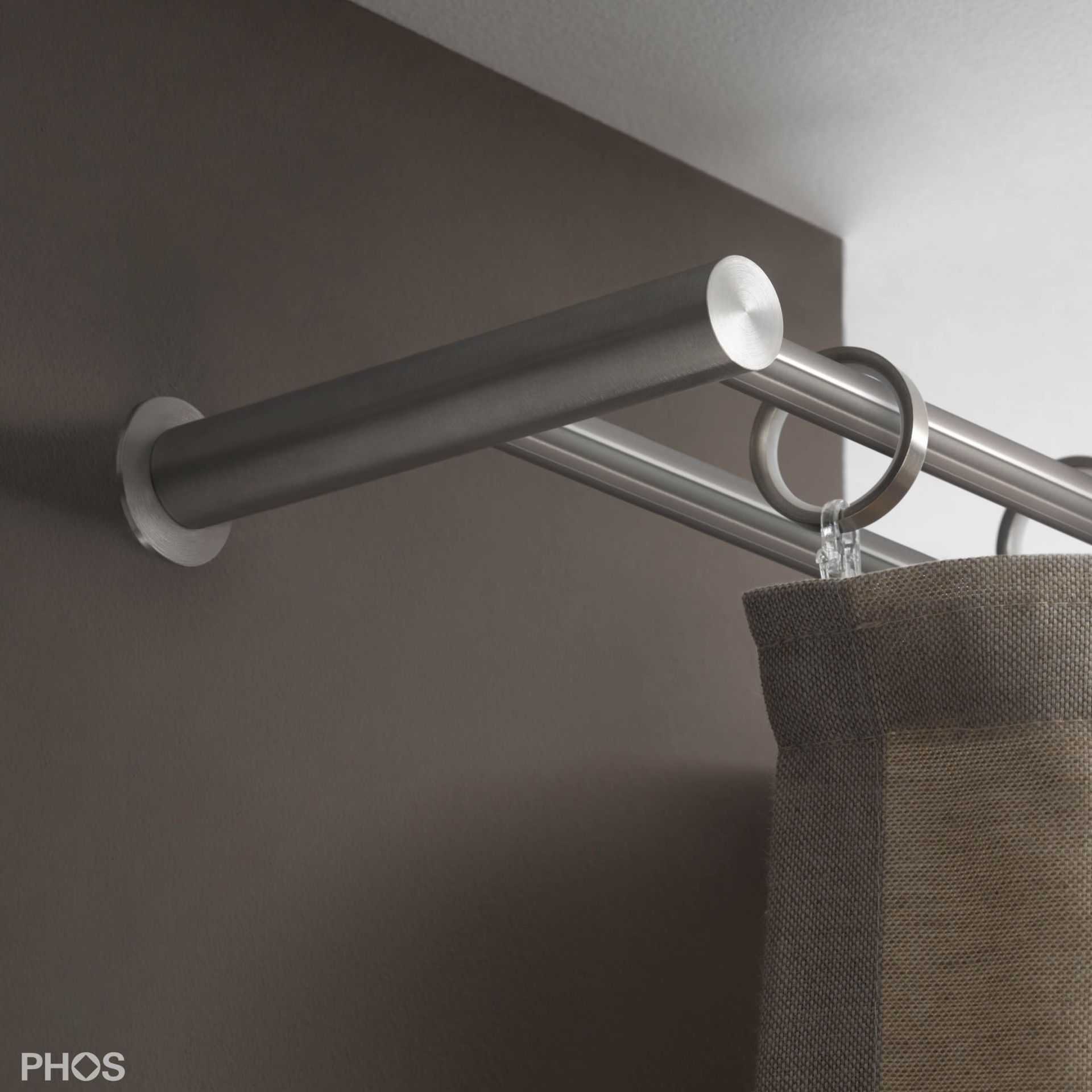 VS20-140ED2200 Комплект карнизов: двуствольный 220 см с 2 концевыми кронштейнами и 1 кронштейном в качестве средней опоры PHOS 