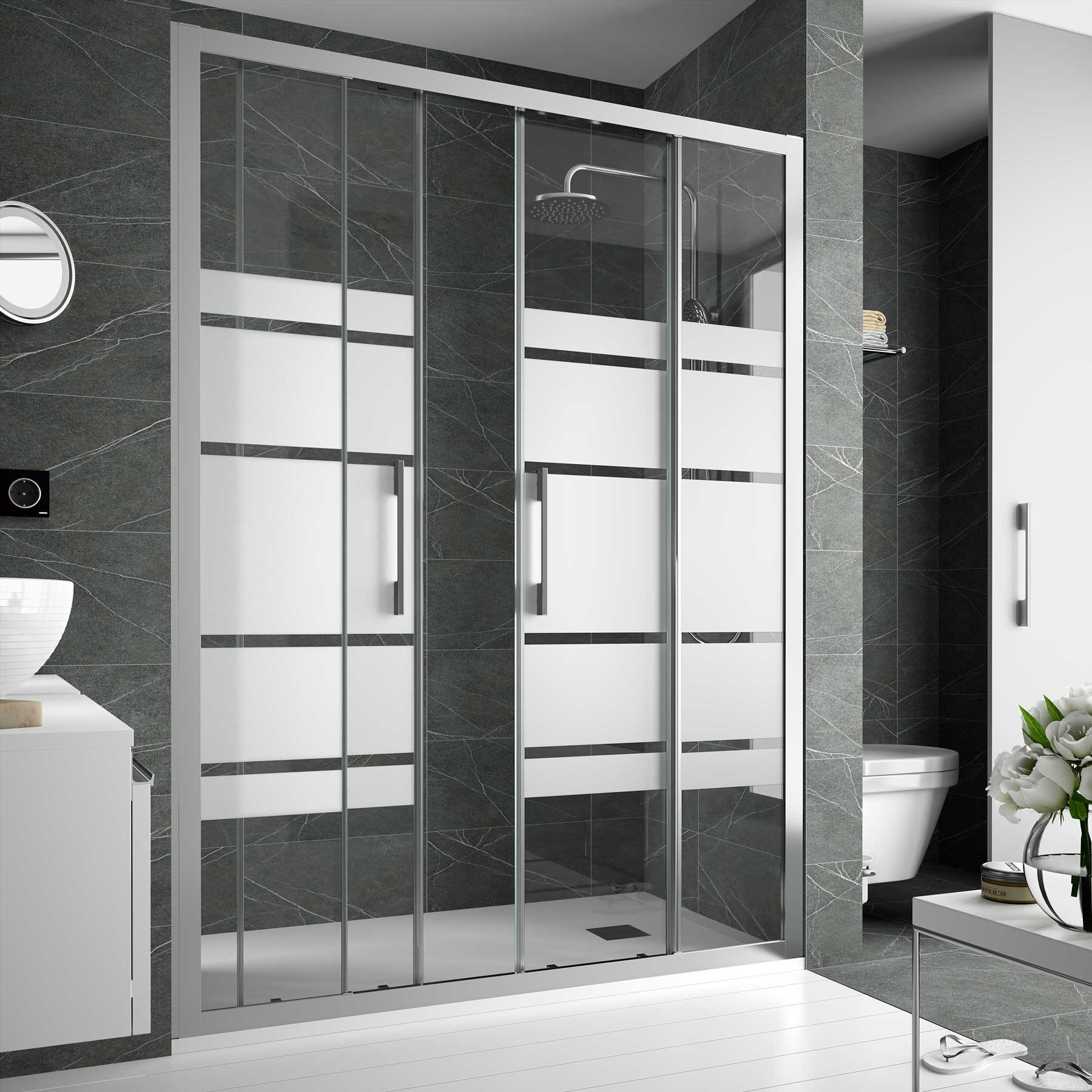 19317 SALGAR Душевая перегородка CLEAR Передняя панель с 2D и 2FS Road Screen Print 1440 - 1490 x 1950 мм