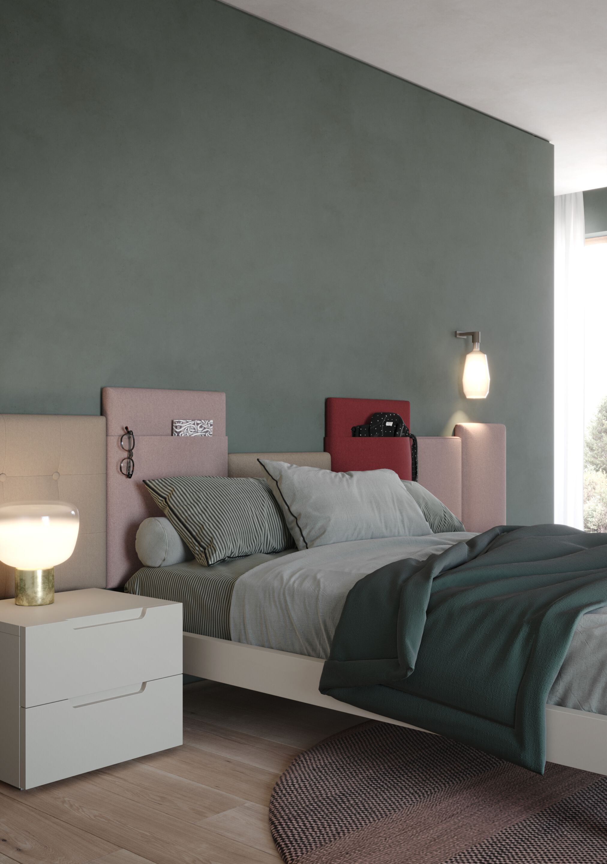 Двуспальная кровать из ткани с изголовьем контейнера Giessegi CITY ARCH-00028338 - Вид №1