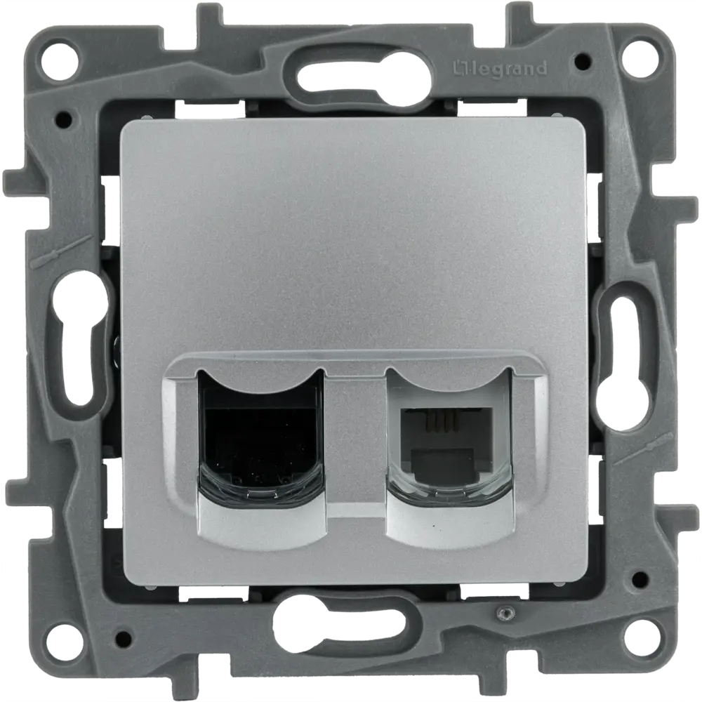 Телефонная/компьютерная розетка встраиваемая Legrand Etika RJ11/RJ45 UTP cat 5e цвет алюминий 82496552 STLM-2208379