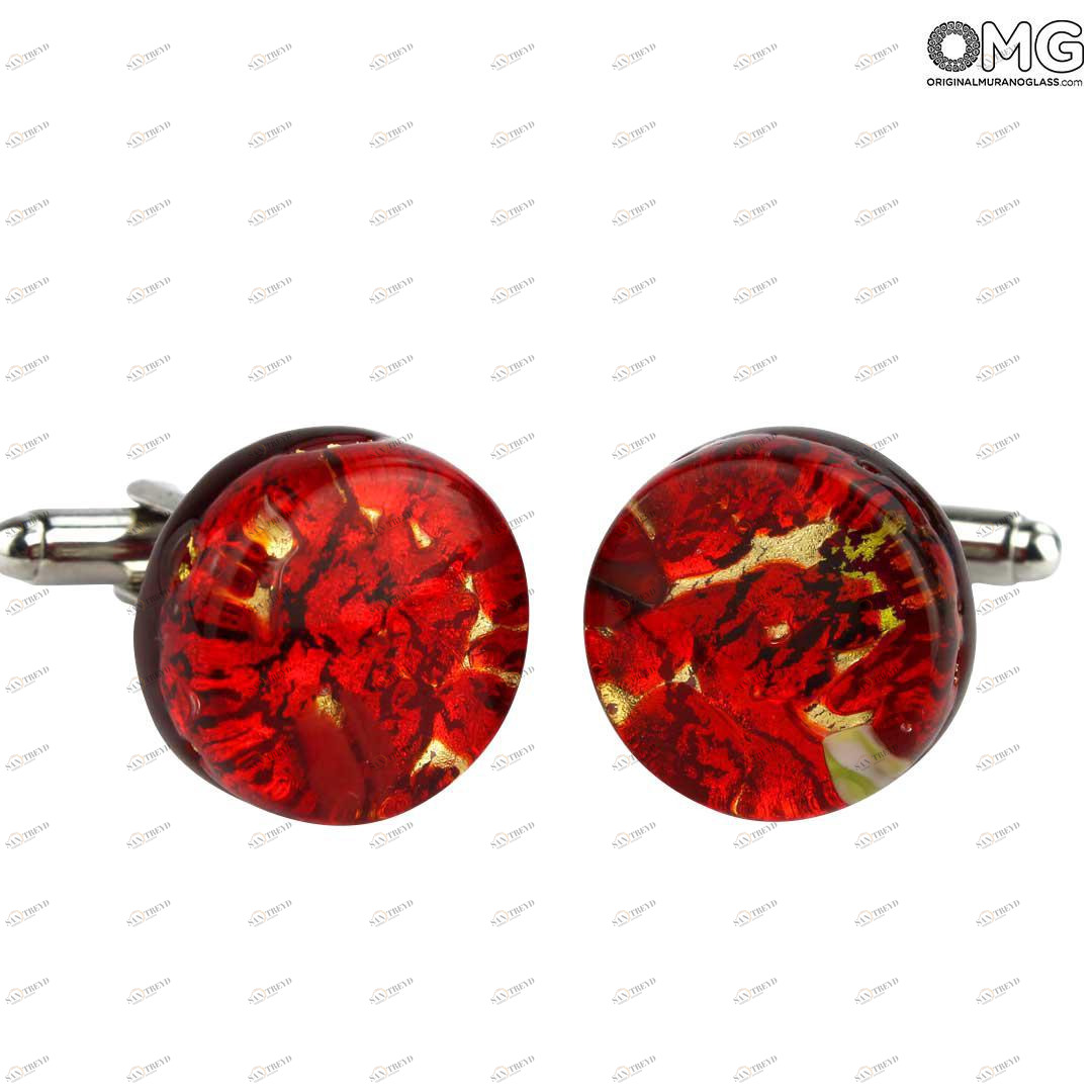 3703 ORIGINALMURANOGLASS Круглые Красные Запонки с золотом - муранское стекло OMG 1 см 
