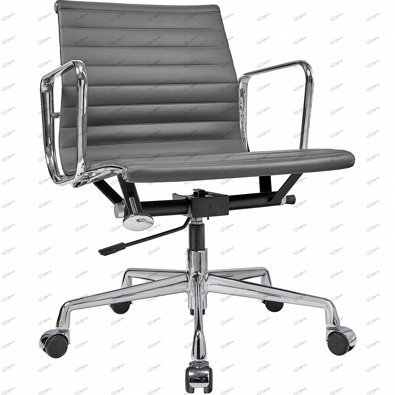 Кресло офисное кожаное графит с алюминиевыми подлокотниками Eames Style Ribbed Office Chair EA 117 SOHO DESIGN ДИЗАЙНЕРСКИЕ 00-3886258 Серый 