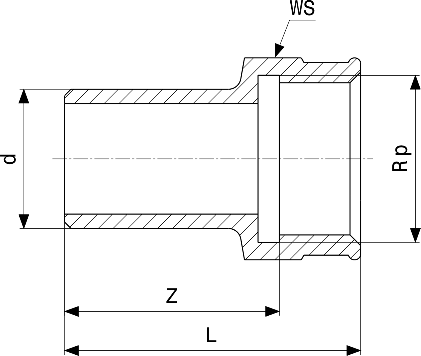 134 730 Модель 2212.1 Трубопроводные системы  Profipress  Переходники/​переходные угольники Santreyd  - Вид №3