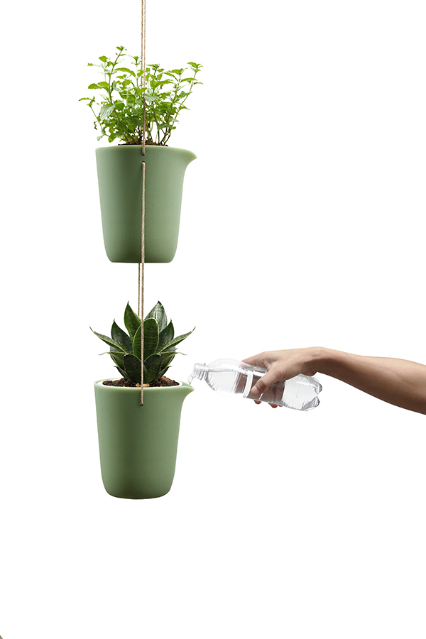 QL10307-GN-GY Горшок для полива растений oasis round pot s зелёный Qualy  - Вид №4