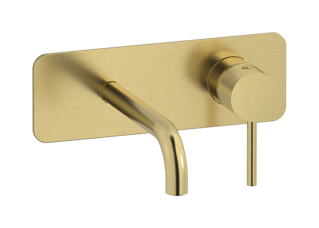 Встроенный в стену смеситель для раковины на 2 отверстия в комплекте с донным клапаном. WE ARE IB id206is Brushed Pale Gold Industria