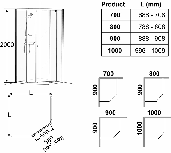 4983012907 Душевая стенка IDO Showerama 8-3 для пятиугольного душа, 900x700 мм  - Вид №3