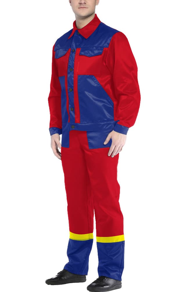 61633 Костюм "Мастер" с лимонной полосой красно-васильковый  Летняя спецодежда  размер 60-62/170-176  - Вид №8