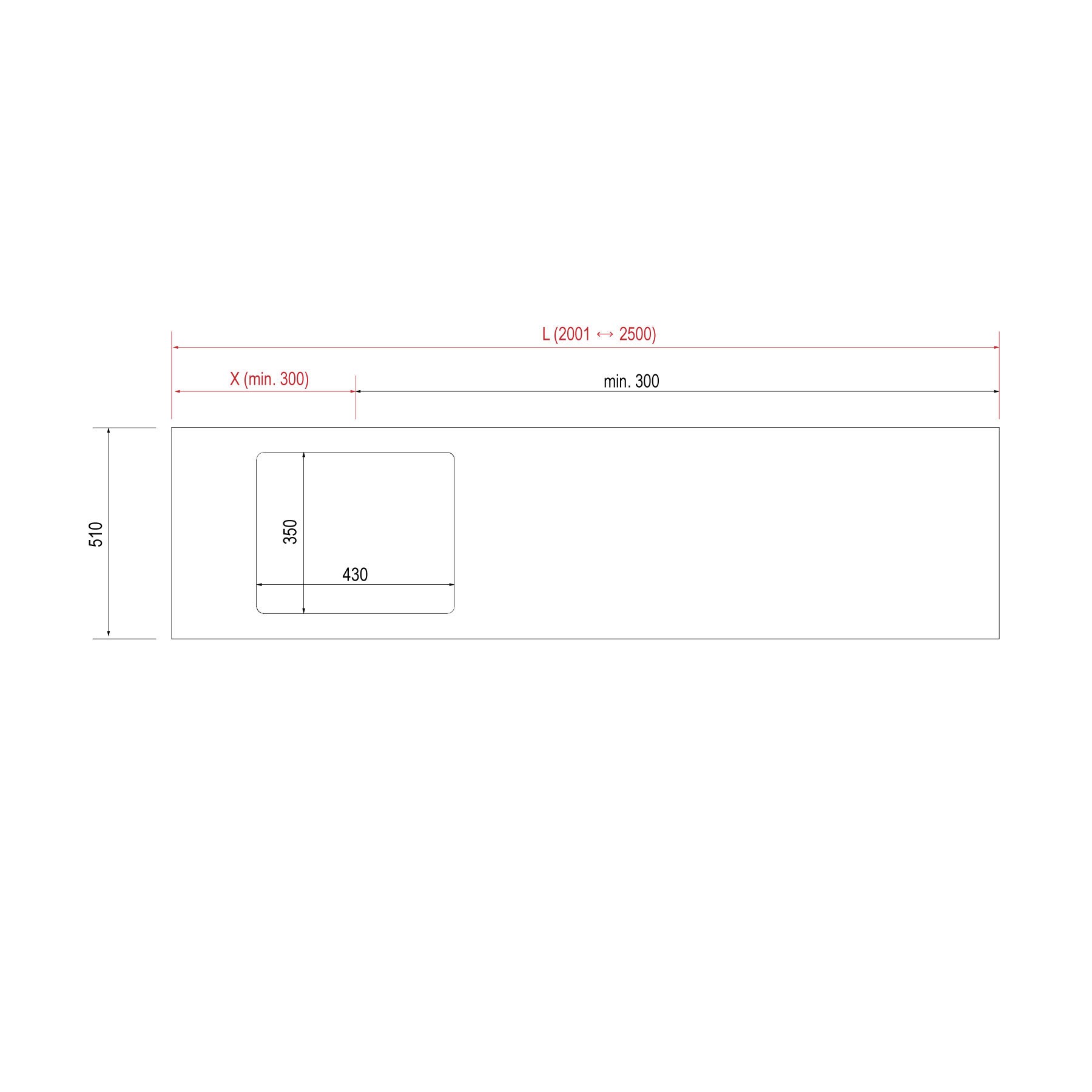 26225 SALGAR Столешница COMPAKT 46 от 2001 до 2500 мм, с 1 полувстроенной раковиной АРТИК ДУБ  - Вид №1