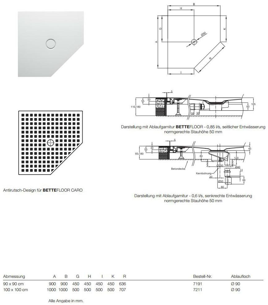 Bette Угловой душевой поддон заподлицо с полом  7191  - Вид №4