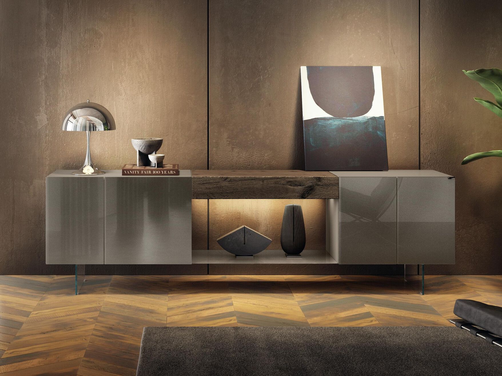 Шкаф из дерева и стекла с распашными дверями Lago 36e8 ARCH-00062543 - Вид №1