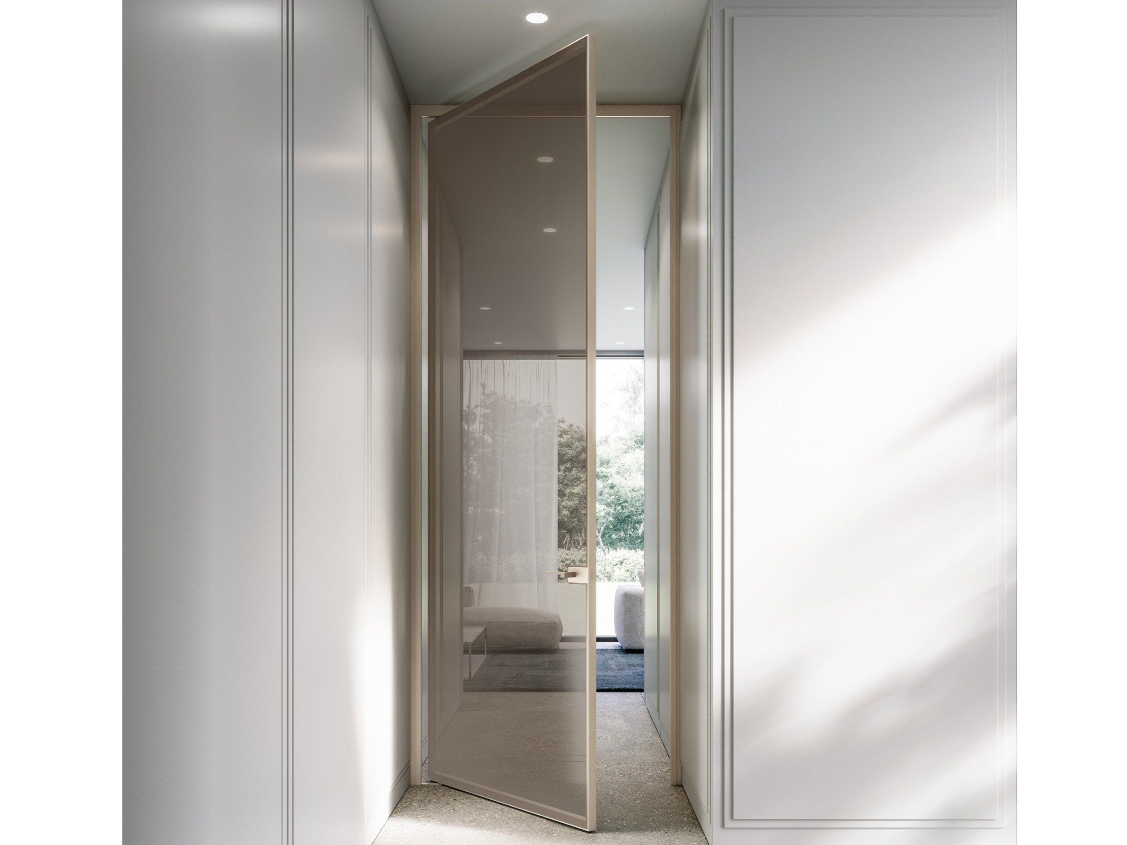 Зеркальная стеклянная поворотная дверь ADL плоская ARCH-00131356