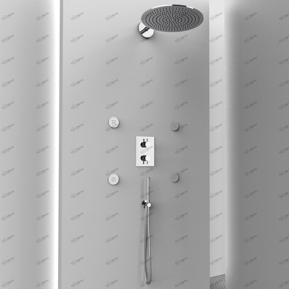 Graffio Круглая внутренняя часть душа. <br /> Кронштейн, лейка для душа, встроенный смеситель, <br /> подключение к водопроводу c / sup, shower and flex, 4 жетона. AM030 M 