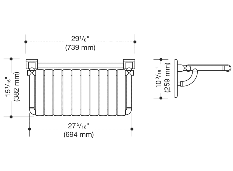 801.51BUS450 Складное сиденье для душа, прямоугольное (ada) HEWI USA Produkte  - Вид №5