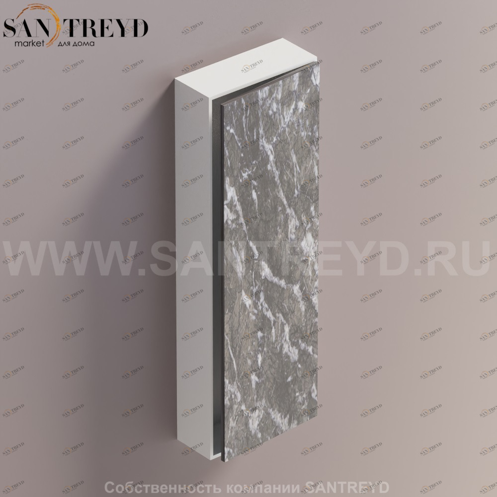 LIFT Модульный шкаф 120 см с правой дверью на доводчиках. Модули могут располагаться горизонтально и вертикально. Отделка: белая краска и серый мрамор. AMOB054GCLZDX Agape