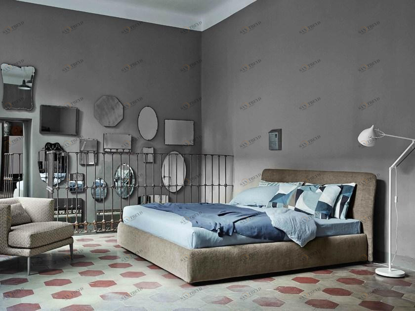 Bonaldo Двуспальная кровать со съемным чехлом из ткани с мягким изголовьем sun-id-1433574