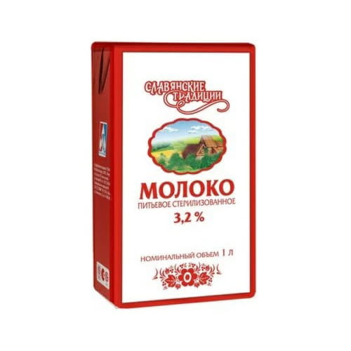 Молоко стерилизованное 3,2% Славянские традиции 1 л БЗМЖ Santreyd 21173