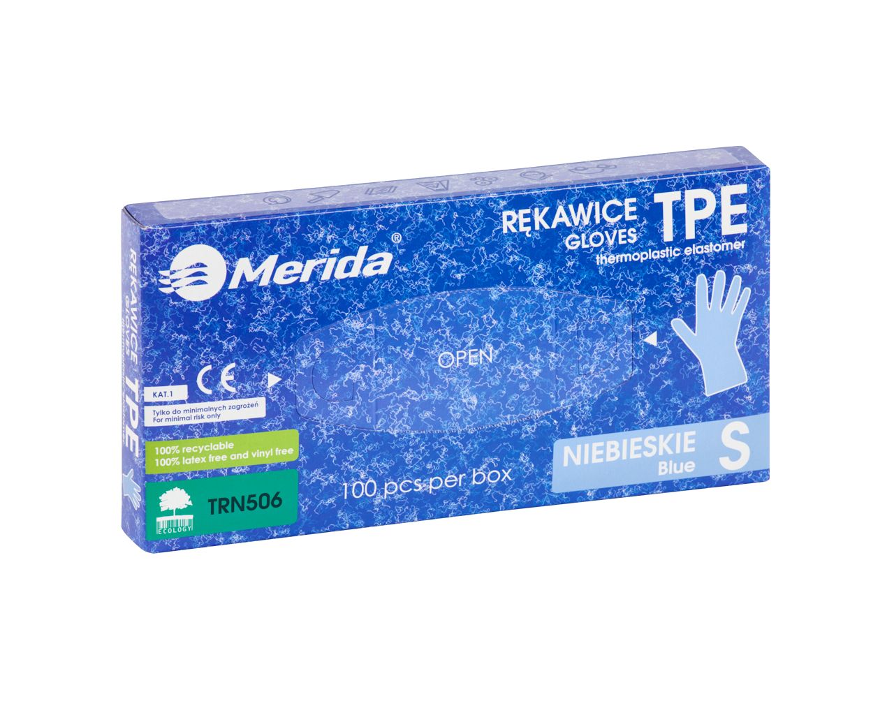 TRN506 Перчатки из эластомера TPE, синие, размер S, 100 шт./упаковка Merida 