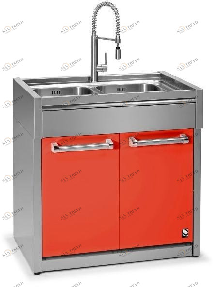 Steel Кухонный шкаф из нержавеющей стали с двойной раковиной Genesi sun-id-1392720