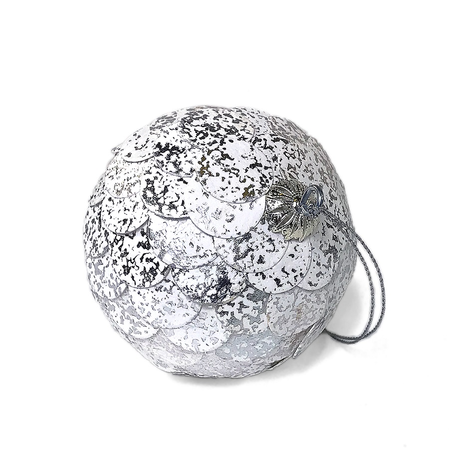 en_ny0072 Шар новогодний декоративный paper ball, серебристый мрамор EnjoyMe  - Вид №1