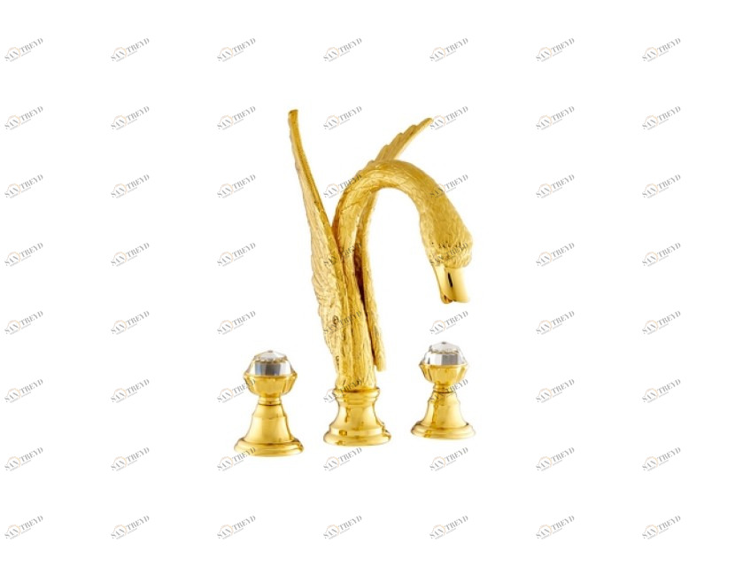 039254.A00.00 Комплект для ванны на три отверстия с кристаллами swarovski swan series Золото 24К Mestre