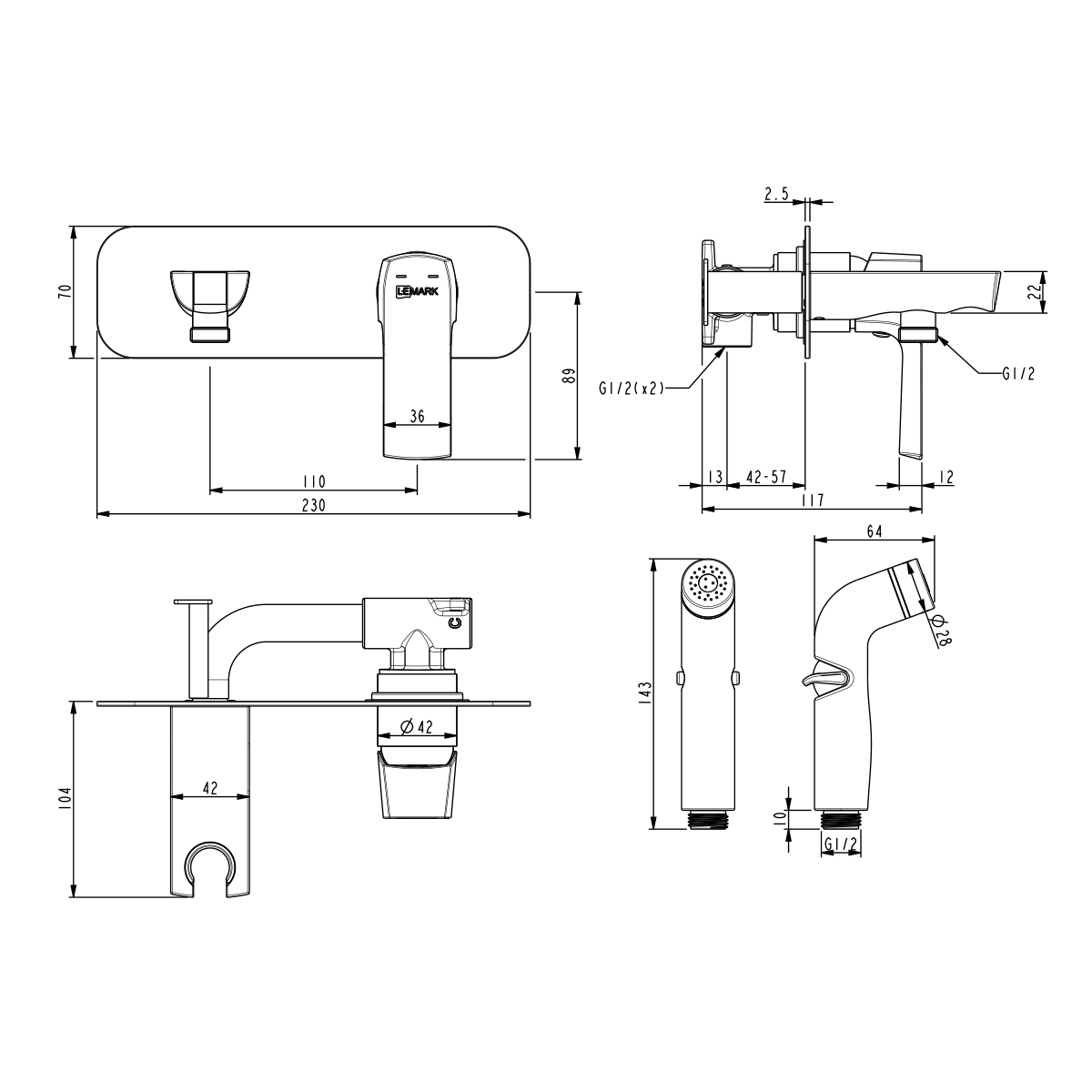 LM7220BL Смеситель Ursus с гигиеническим душем, встраиваемый LEMARK URSUS  - Вид №1