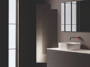 Твердый поверхностный шкаф для ванной комнаты с зеркалом