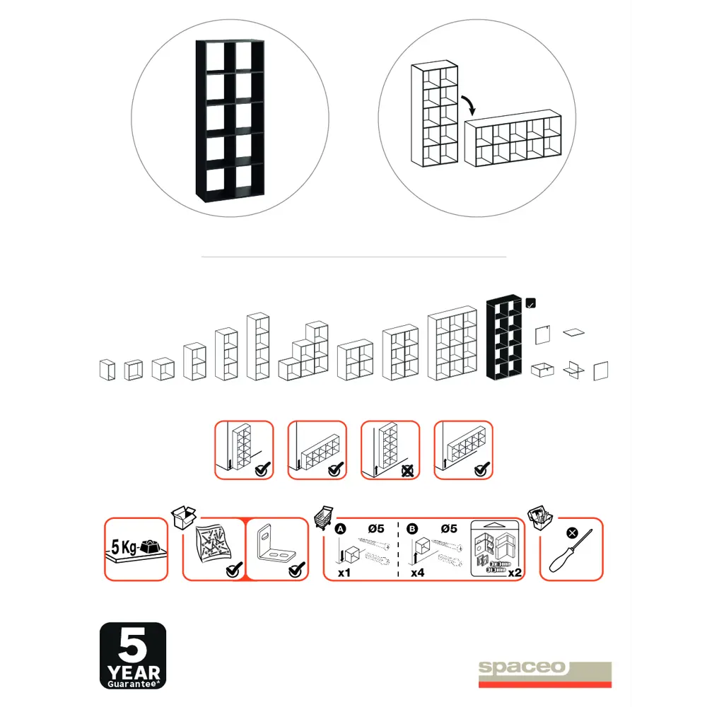 Стеллаж Spaceo KUB 10 секций 70x173x31.5 см ЛДСП цвет графит 82731894 STLM-2090815  - Вид №2