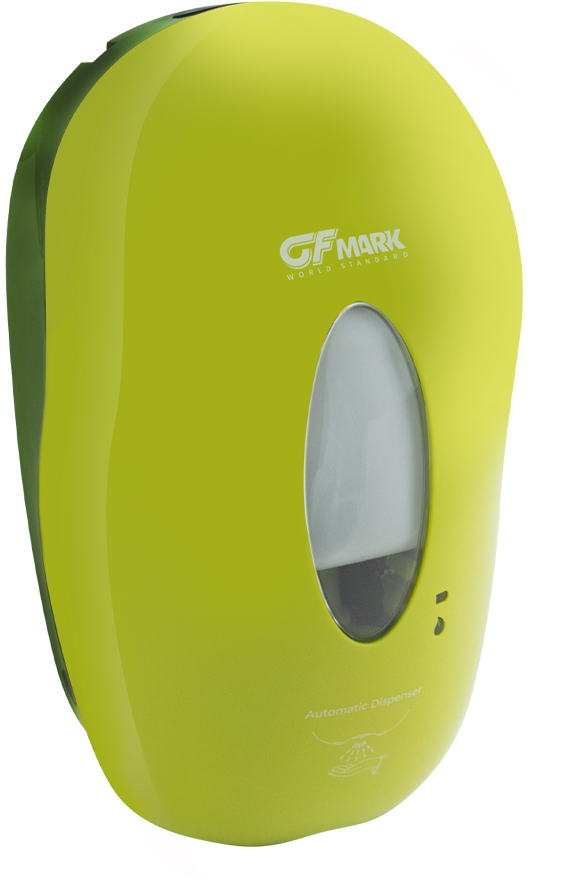 GFmark - Дозатор СЕНСОРНЫЙ, ДЕЗИНФЕКЦИЯ, модель КОКОН с окошком, пластик АБС, САЛАТОВЫЙ, с датчиком объёма жидкости и уровня заряда батарей, 1000 мл, код: 723