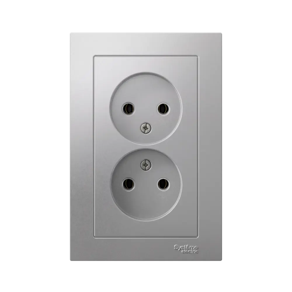 Розетка двойная встраиваемая Systeme Electric AtlasDesign без заземления цвет алюминий 89457343 STLM-2133543