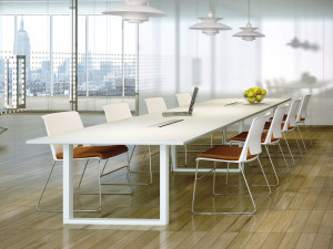 Стол для совещаний с регулируемой высотой из меламина с системой люверсов