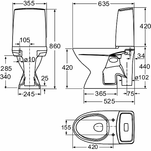 3936301201 Компакт унитаз с бачком Белый IDO Glow Швеция - Вид №1