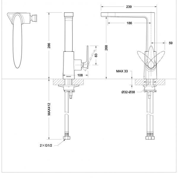 Смеситель для кухни с высоким поворотным изливом SPRING F779113C-1 bravat - Вид №2