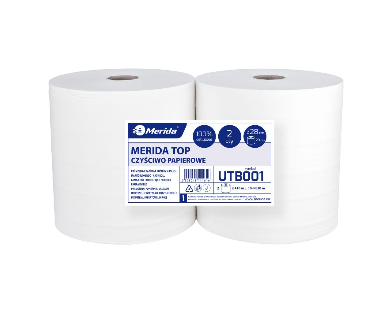 UTB001 Салфетка для уборки TOP 28, длина 410 м, двухслойная, БЕЛАЯ, в упаковке 2 шт. Merida  - Вид №1