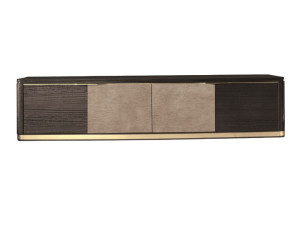 Деревянный низкий ТВ-шкаф с кожаными вставками