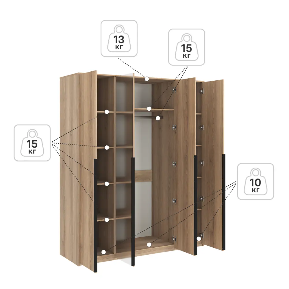 Шкаф распашной Бергамо с 4 дверями 180x220x60 см ЛДСП цвет дуб комано Santreyd STLM-2112168 - Вид №4