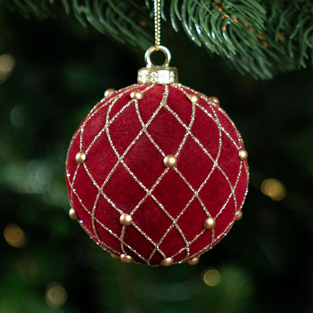 Елочный шар KREAFORTA с блестками и бусами, красный, ø8 см 89420665 STLM-1583987