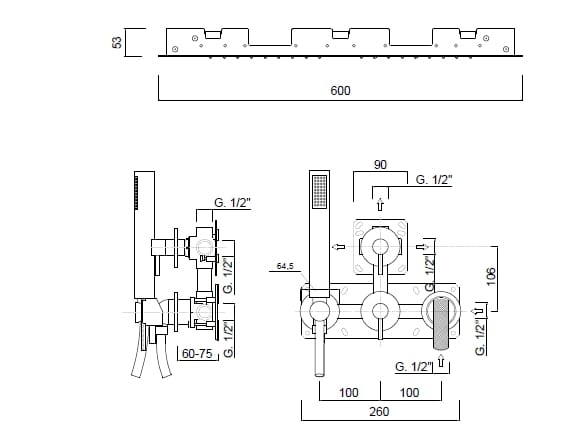 Встраиваемый смеситель для душа с душем Rubinetteria Giulini Surf Deluxe ARCH-00088746 - Вид №2