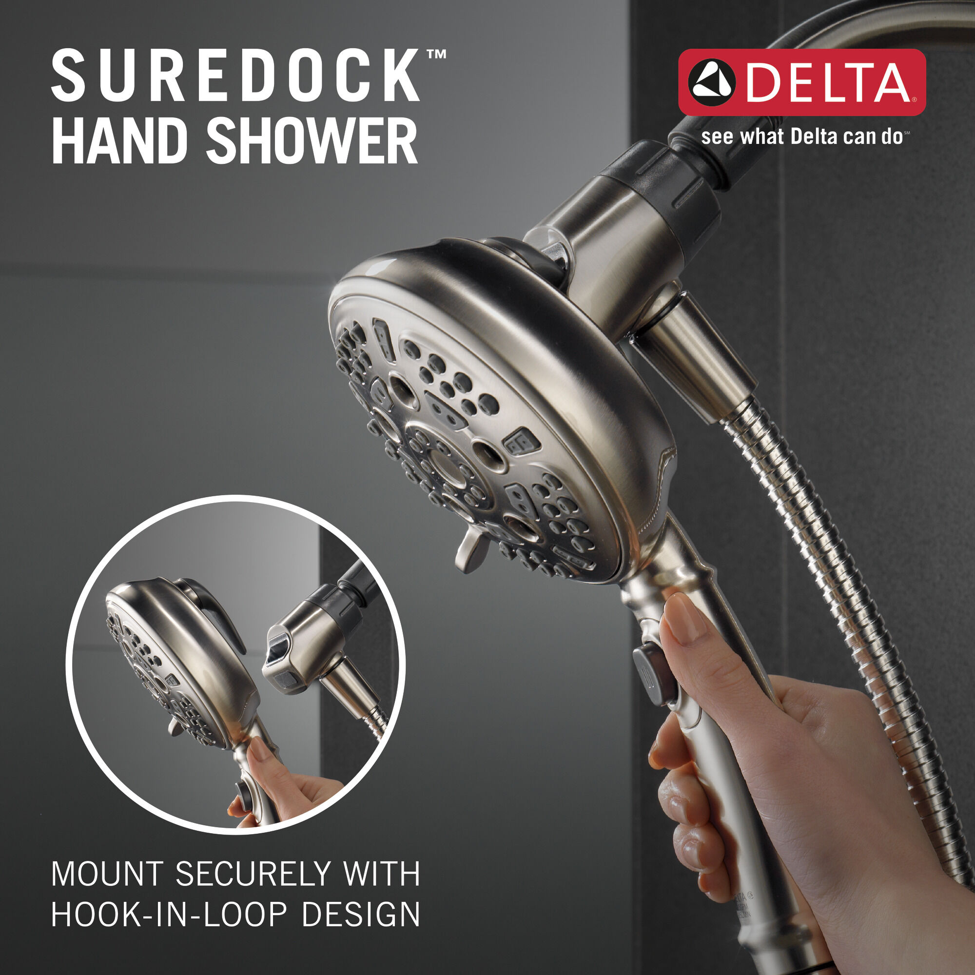 75506SN Ручной душ SureDock ™ с 7 настройками Delta Faucet DELTA Матовый никель Spotshield - Вид №8