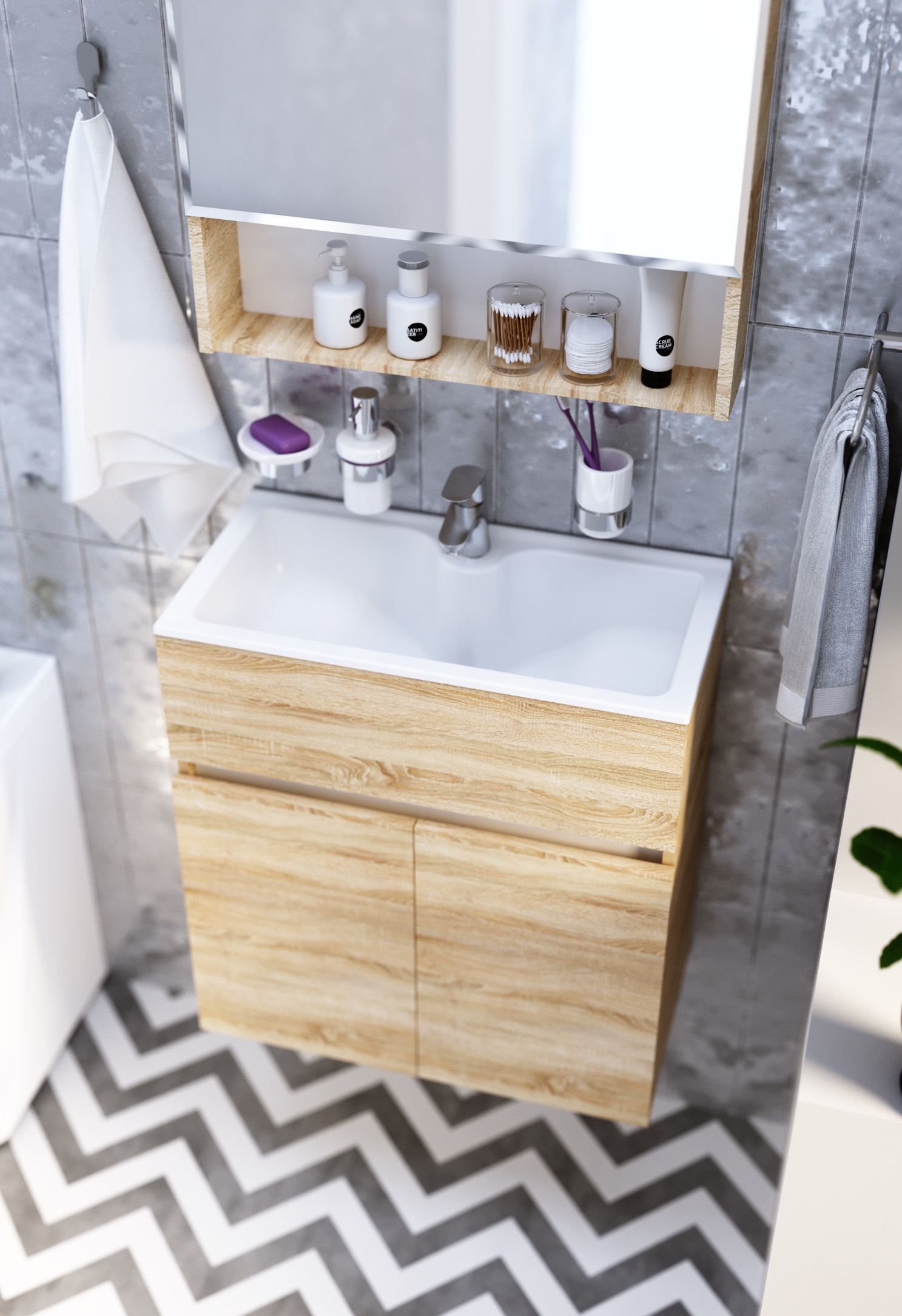 У75337 Тумба с раковиной Mira 60П 2д. Дуб Сонома 1 Marka MIRA - Вид №2